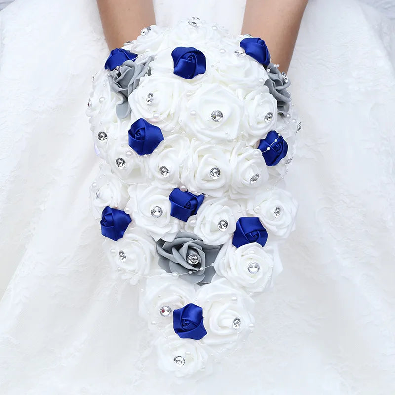 Waterfall New Wedding Bouquets for Bride and Bridesmaid Rose Rhinestones Hand Flower Party Wedding Decoration