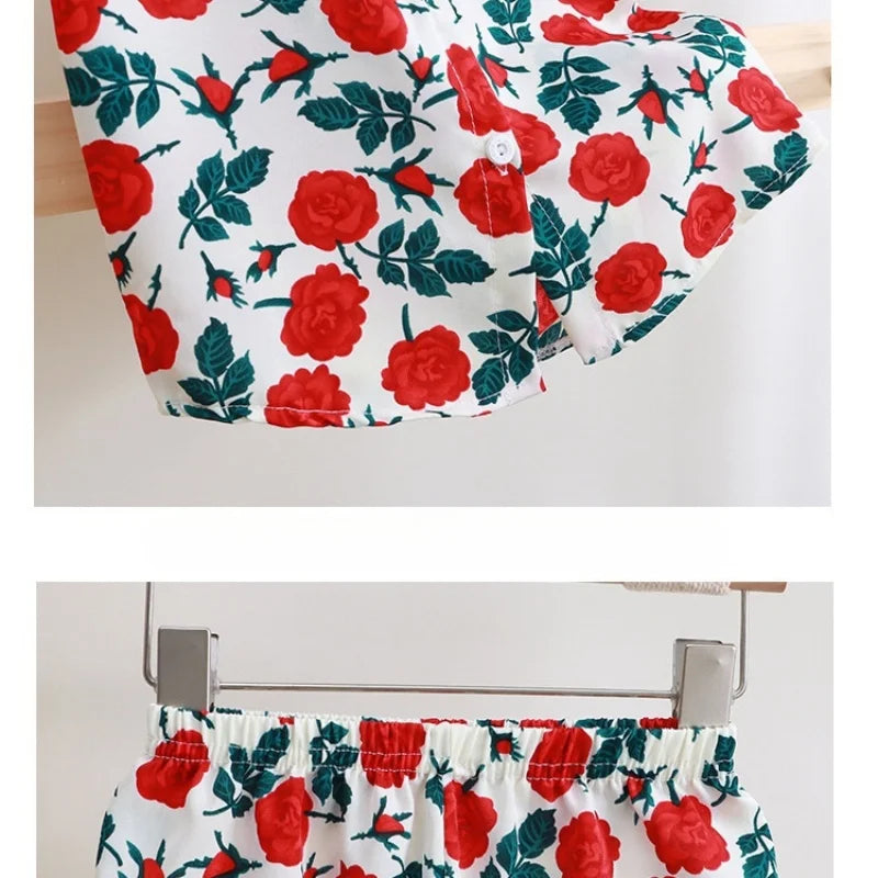 Kids Baby Summer Clothing Leaf Printed Boys Short Sleeve Shirt+Shorts 2Pcs Suit Trendy Children Thin Style Outfit