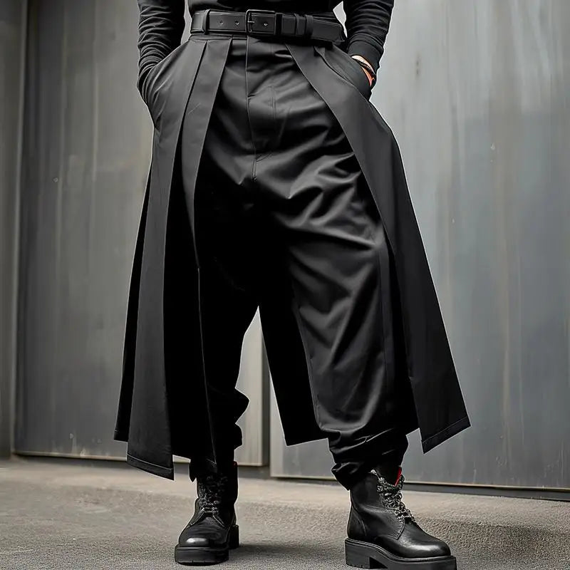 INCERUN Men Irregular Pants Solid Color Joggers Loose Button Pleated Casual Wide Leg Trousers Men Streetwear 2024 Fashion Pants
