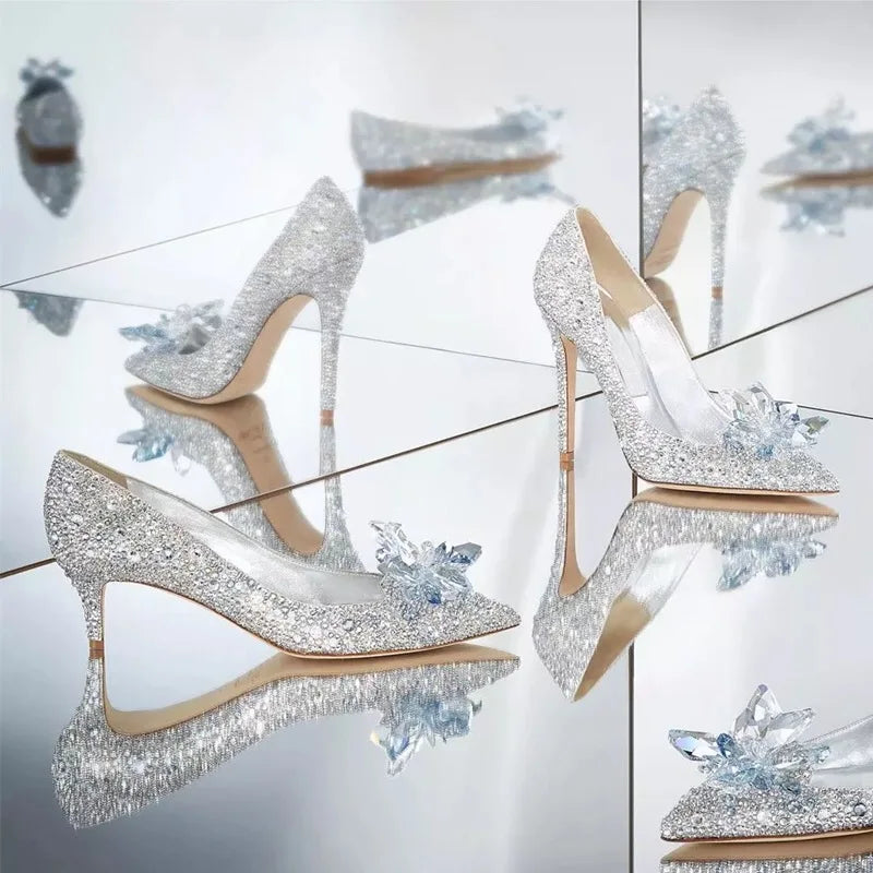 Spring and Autumn 2025 New crystal shoes, thin heels, bridal wedding shoes, pointed bridesmaid high heels women shoes pumps