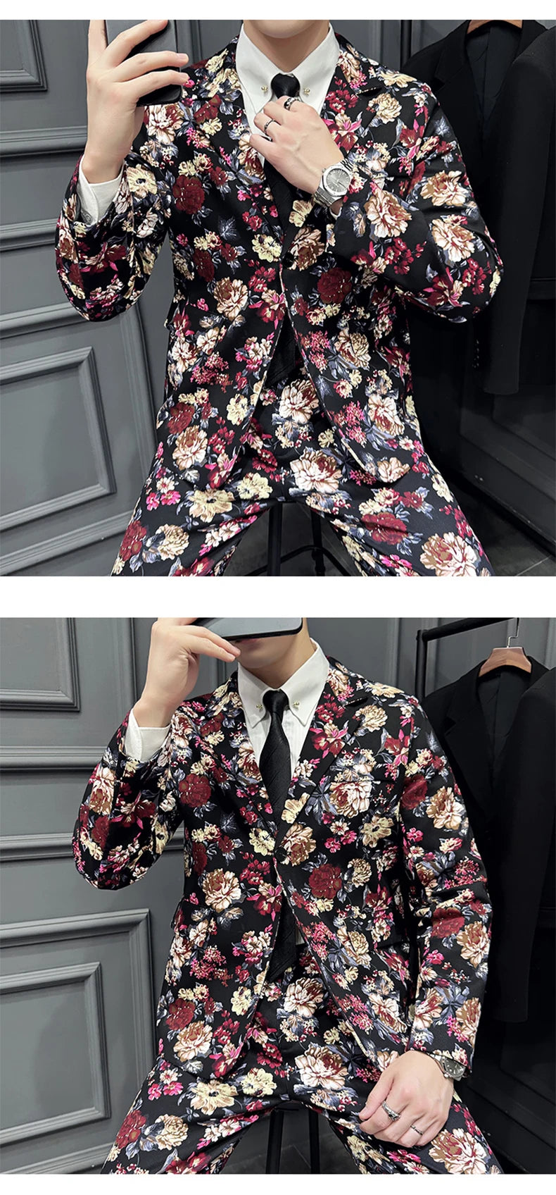 Suit (Blazer+ Pants) Men's Fashion Gentleman Slim Fit Business Outdoor Printed Gentleman Fine Cotton Wedding Work Casual Suit