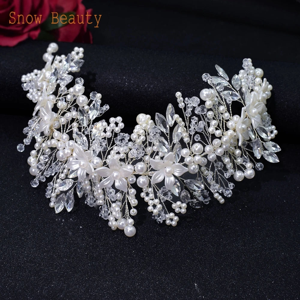 DZ023 Fashion Wedding Headpiece Crystal Pearl Hair Piece 2022 Bridal Tiara Dinner Party Headdress For Women Bride Headwear