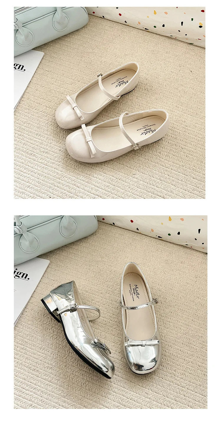Spring Autumn Wine Red Mary Jane Shoes For Women Low Heel Fashion Butterfly-knot Roud Toe Female Eelgant Dress Leather Shoes