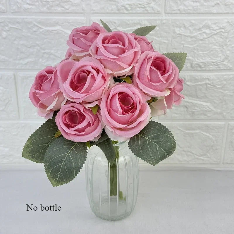 Wedding Bride Pink Roses Bouquet Artificial Flowers Auditorium Decoration Simulation Rose White Fake Flower Cafe Decortive