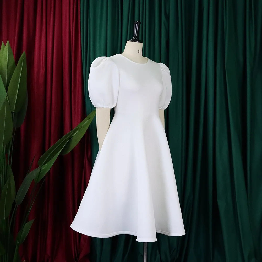 Elegant Party Dresses for Women O Neck Short Sleeve High Waisted A Line Pleated Mid Calf Luxury Birthday Dinner Vestidos Mujer
