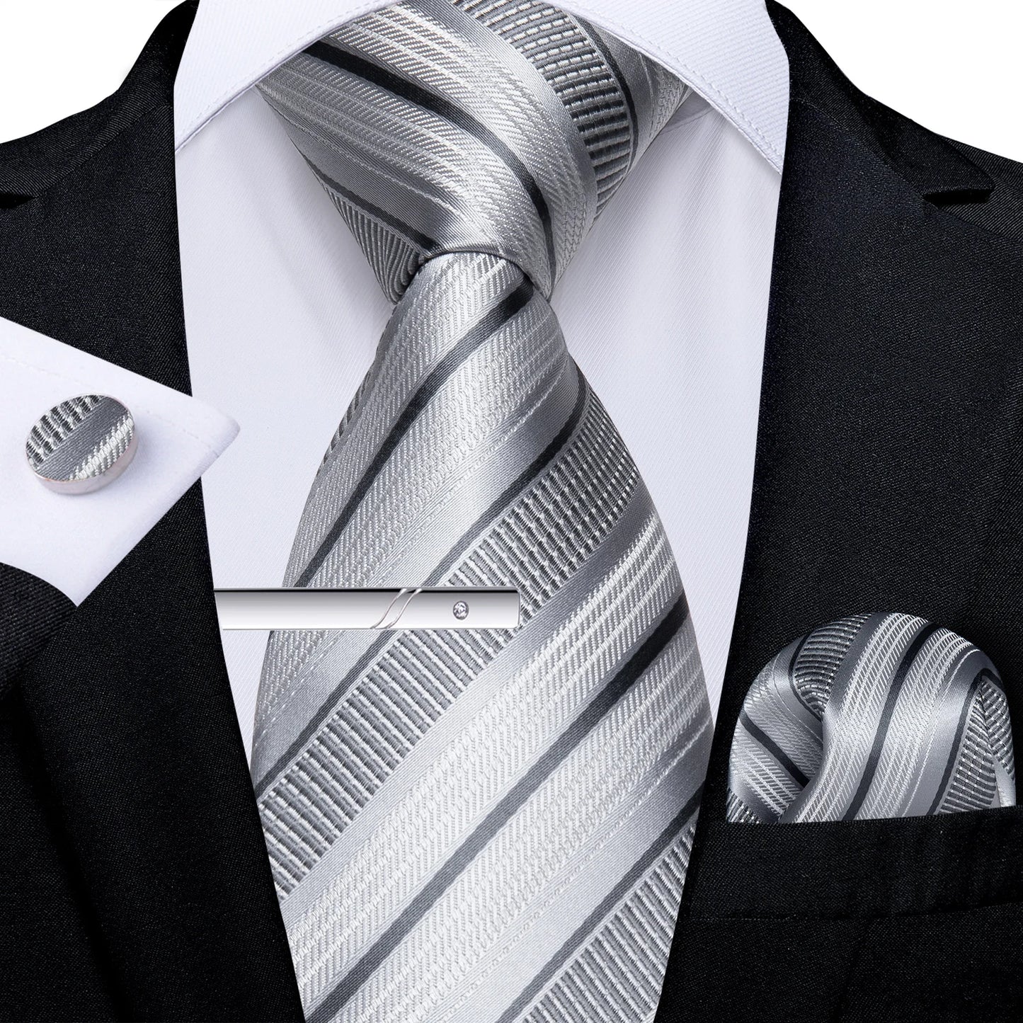 Men's Tie Set with Clip Luxury Retro Red Blue Floral 8cm Necktie Handkerchief Cufflinks Wedding Party Business Accessories Gift