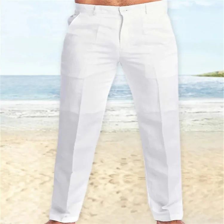 Men's Clothing Linen Slant Pocket Straight Solid Color Comfortable Breathable Daily Casual Pants