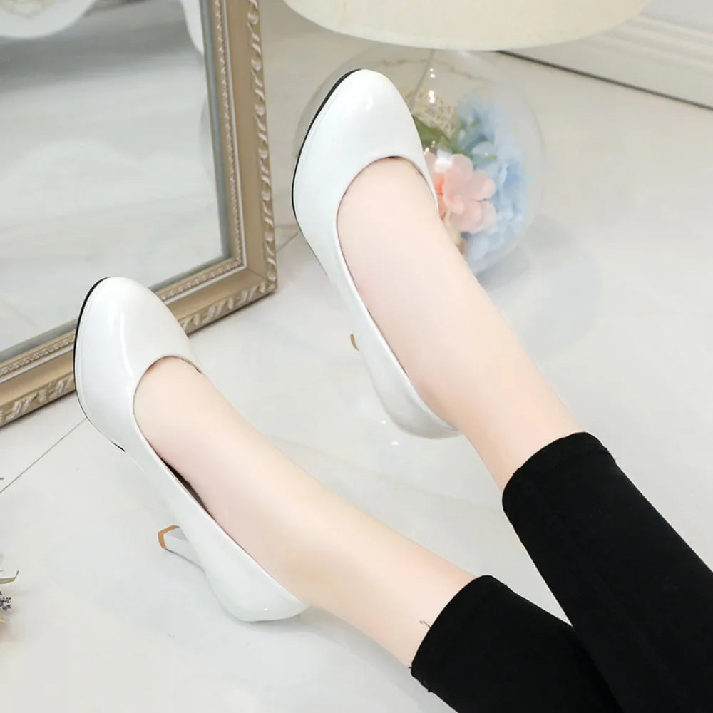 High Heels Shoes Women White Wedding Shoes Thick High Heels Fashion Party Pumps Footwear Black Red Big Size 34-42