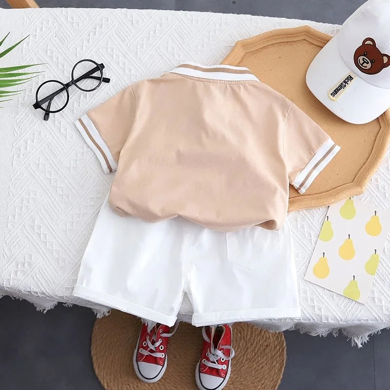 Cotton Summer Baby Children Shorts Pants Suit Polo T-shirt Todder Boy Girl Kids Cartoon Bear Cute Clothes Cheap Stuff 0-5 Years