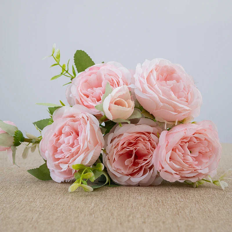 5 Flower Heads Artificial Wedding Rose Flowers Decoration Bride Holding Flower Bouquet Home Room Table Decor
