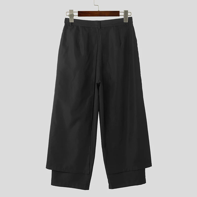 INCERUN Men Irregular Pants Solid Color Joggers Loose Button Pleated Casual Wide Leg Trousers Men Streetwear 2024 Fashion Pants