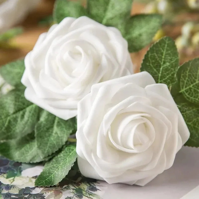 30/10PCS Artificial Foam Rose Flower Heads Bride Bouquet Flower for Home Wedding Party Table Decoration DIY Scrapbook Supplies
