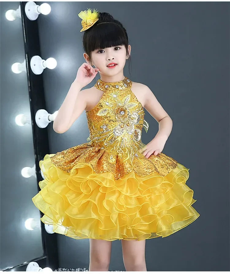 Summer Stage Princess Girls Casual Dresses Sequin Tutu Children Costume Robe Fille Party Baby Clothing Dance Kids Dress Vestidos