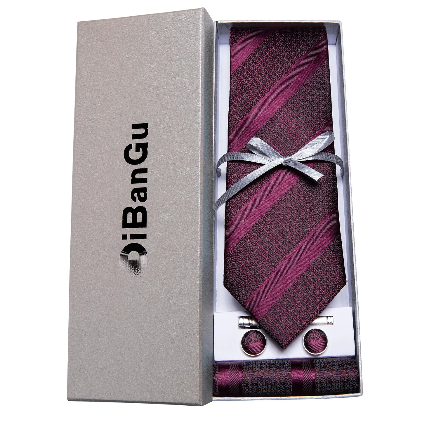 Solid Black Plaid Men's 8cm Polyester Neck Tie Handkerchief Cufflinks Set with Gift Box Tie Clip Birthday Anniversary Gift
