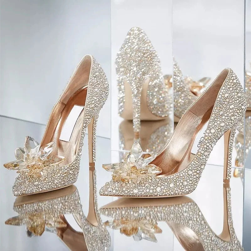 Spring and Autumn 2025 New crystal shoes, thin heels, bridal wedding shoes, pointed bridesmaid high heels women shoes pumps