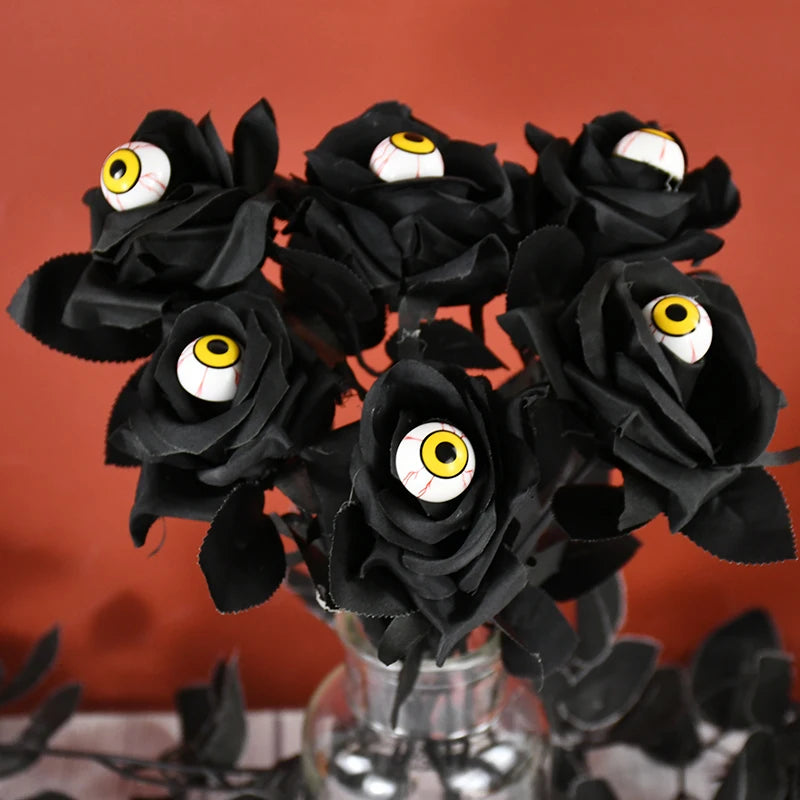 1/5Pcs Halloween Flowers Artificial Black Rose With Eyeball For Halloween Home Decoration Party Horror Props DIY Bouquets Craft