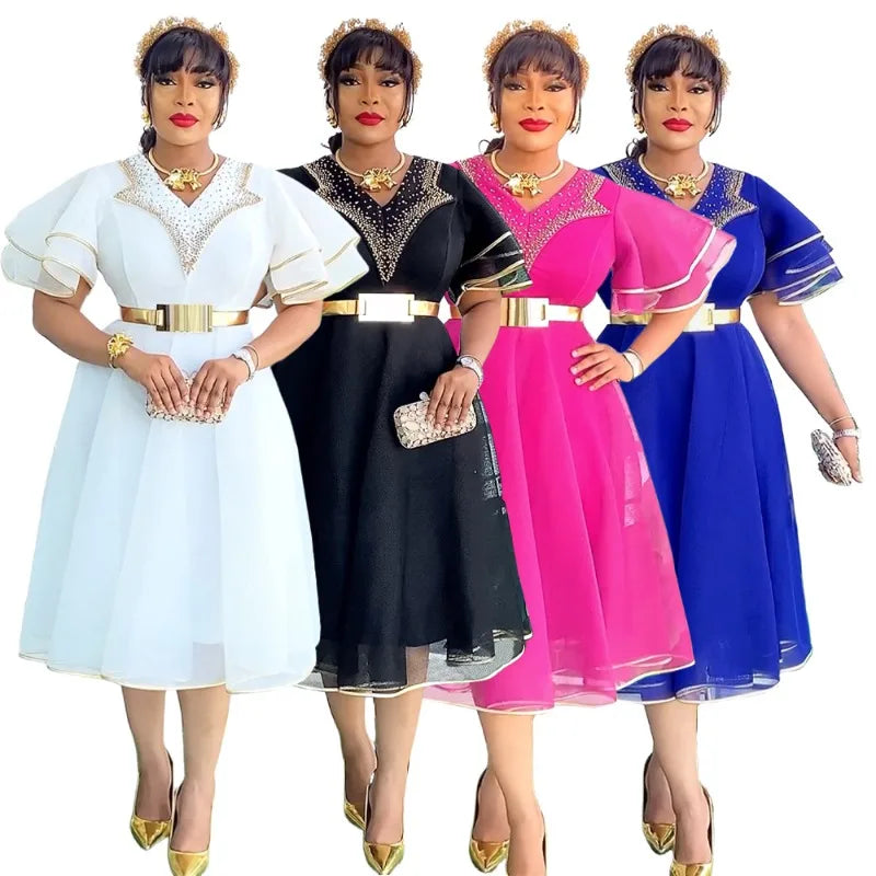 African Dresses Plus Size Elegant Dress Africa Clothes Dashiki Ankara Turkey Outfit Wedding Soiree Party for Women Summer Season