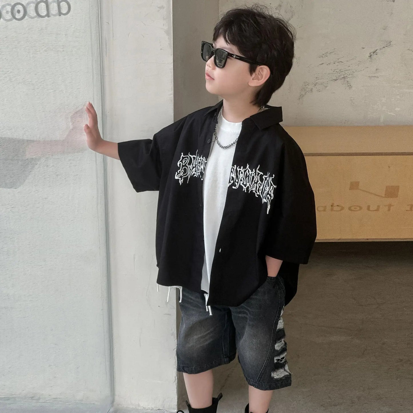 Boys' Summer Short Sleeved Shirt 2025 New Children's Summer Clothing Boys' Children's Clothing Trendy Brand Style