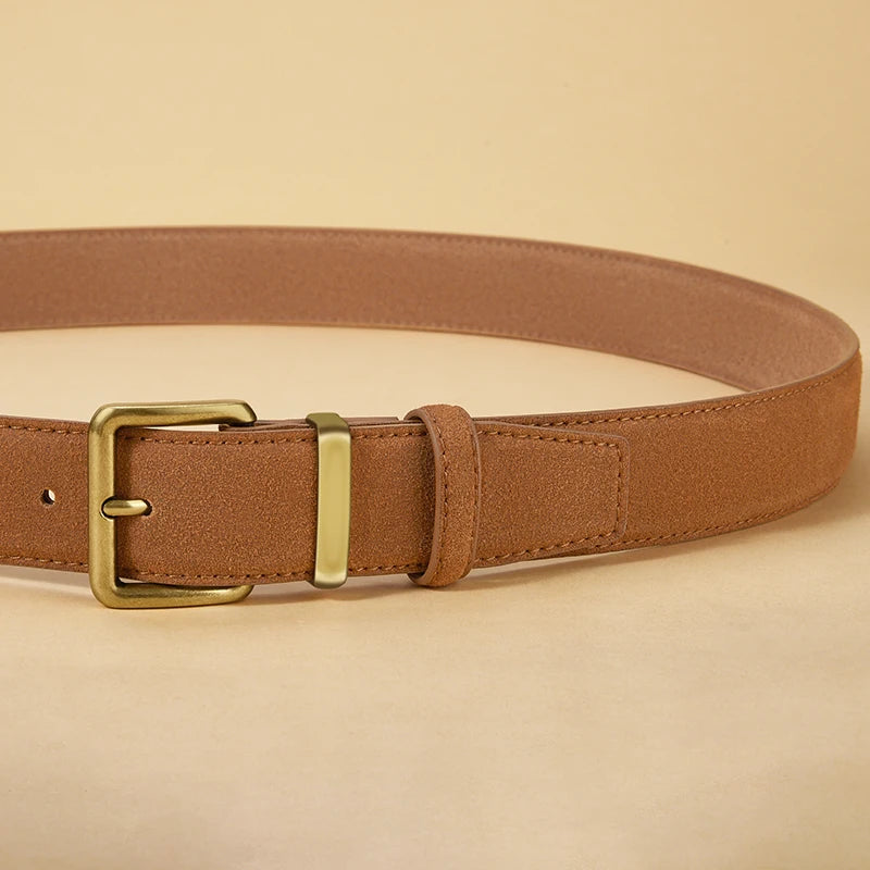 Fashion Suede Cowhide Women‘s Belts Genuine Leather 3.5cm Wide Belt Metal Buckle Women Belt Matched Dress Jeans Skinny Girdle