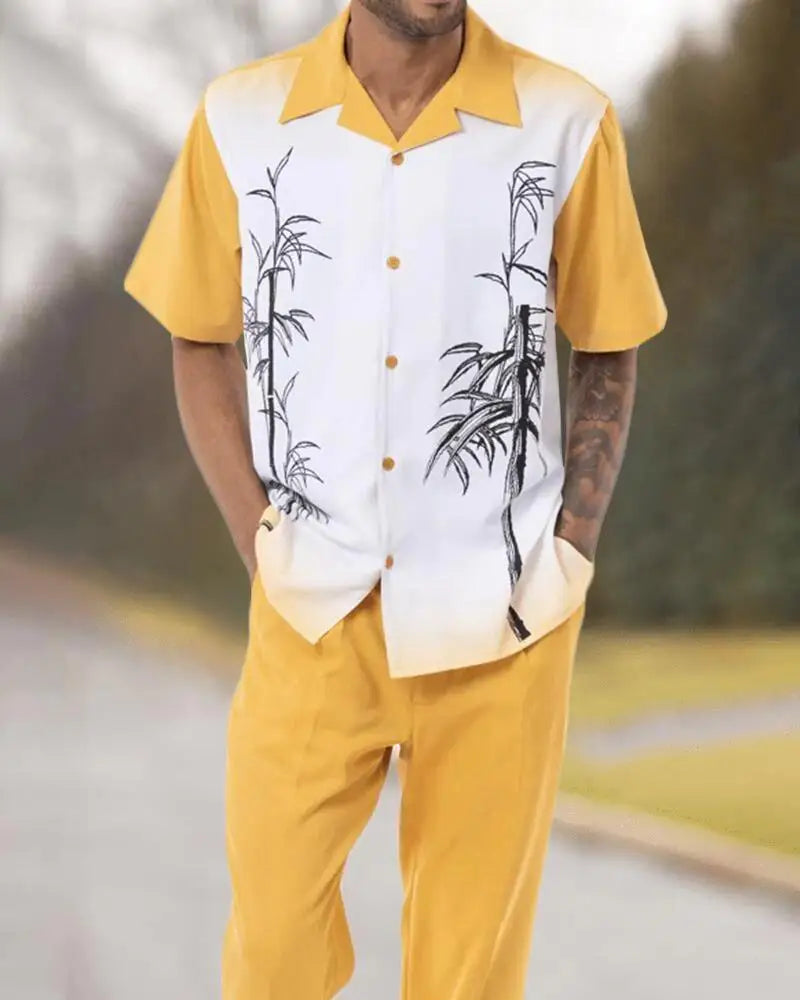 2025 Trend Print Men's Tops+Trousers Sets Spring Summer New Party Sport Casual Suits Shirts Pants 2-Piece Fashion Men's Clothing