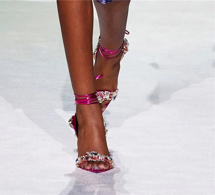 New Sandals Women High-Heeled Rhinestone Wedding Shoes Women Pointed Toe Sandalias Female High Heels sandalias de las mujeres