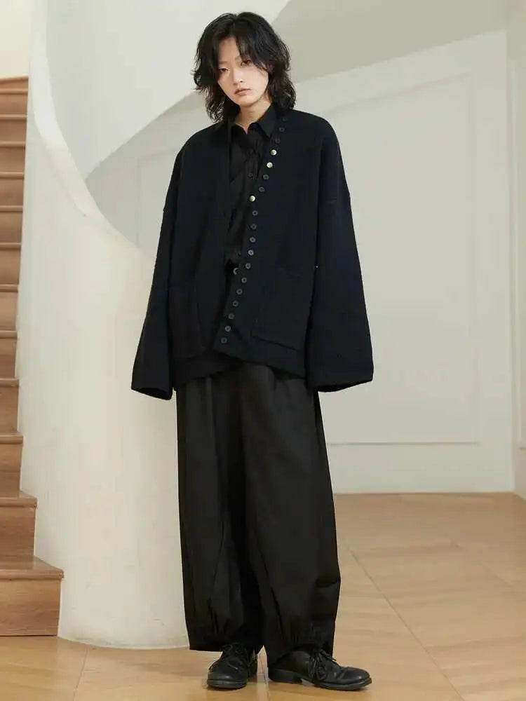 EAM High Waist Two Ways Wear Black Wide Leg Long Pants New Loose Fit Trousers Women Fashion Tide Autumn Spring 2025 1DF3635