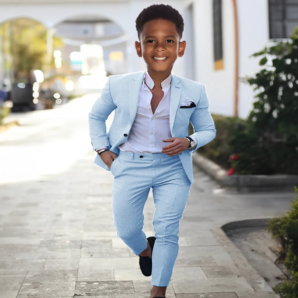 Summer Linen Boys Suit 2 Piece Set Peak Lapel Jacket Pants Wedding Tuxedo Kids High Quality Custom Outfit