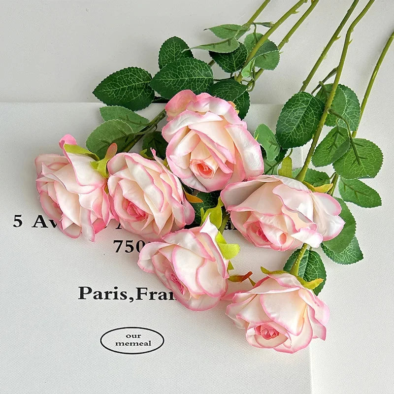 Artificial Roses Velvet Flowers with Long Stem Fake Roses Bouquet DIY for Home Vase Garden Craft Flower Wall Wedding Decoration