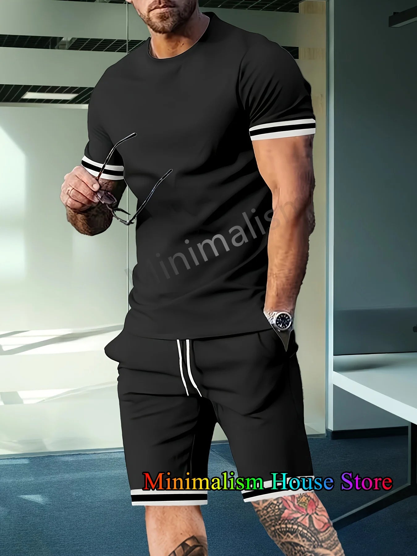 2025 New Men's Tracksuit Sets Short Sleeve T-Shirt Suit Casual Suit Sports Solid Color Streetwear Shorts 2 Piece Male Clothes
