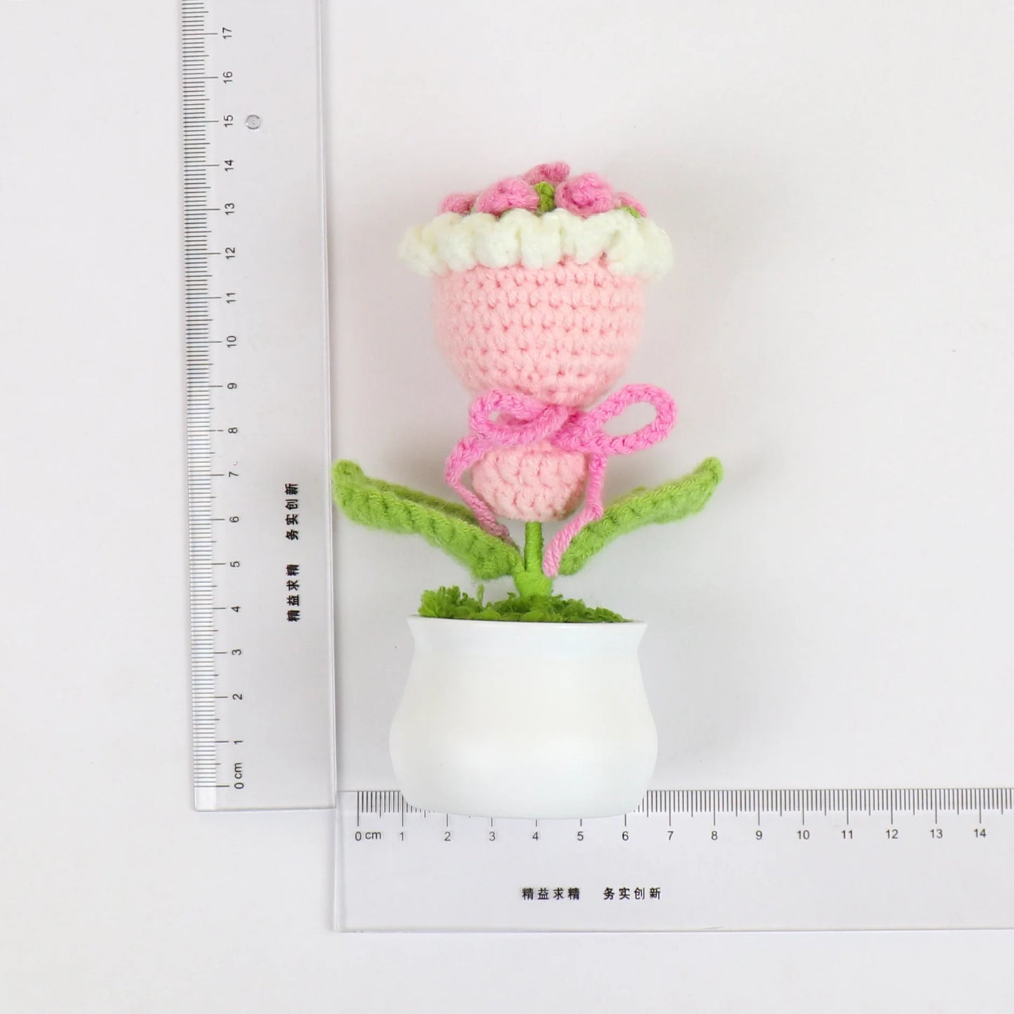 Finished Handmade Crocheted Rose Bridal Bouquet Potted Car Decoration Simulation Wool Flowers Office Decoration Creative
