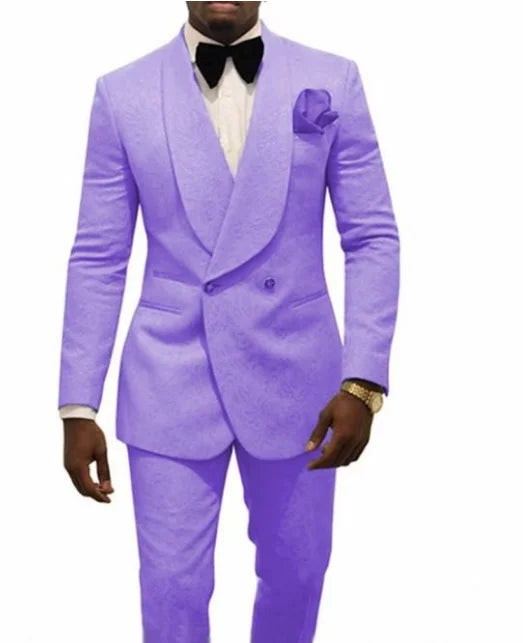 Custom Pour Hommes Made Groomsmen White Pattern Groom Tuxedos Shawl Lapel Suits 2PCS Wedding ( Jacket+Pants )Costume Homme