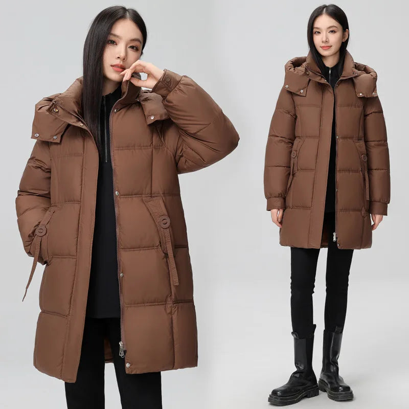 2024 New Winter Women Jacket Mid Long Hooded Parka Cotton Padded Jacket Female Parkas Loose Casual Warm Outwear Snow Wear Coats