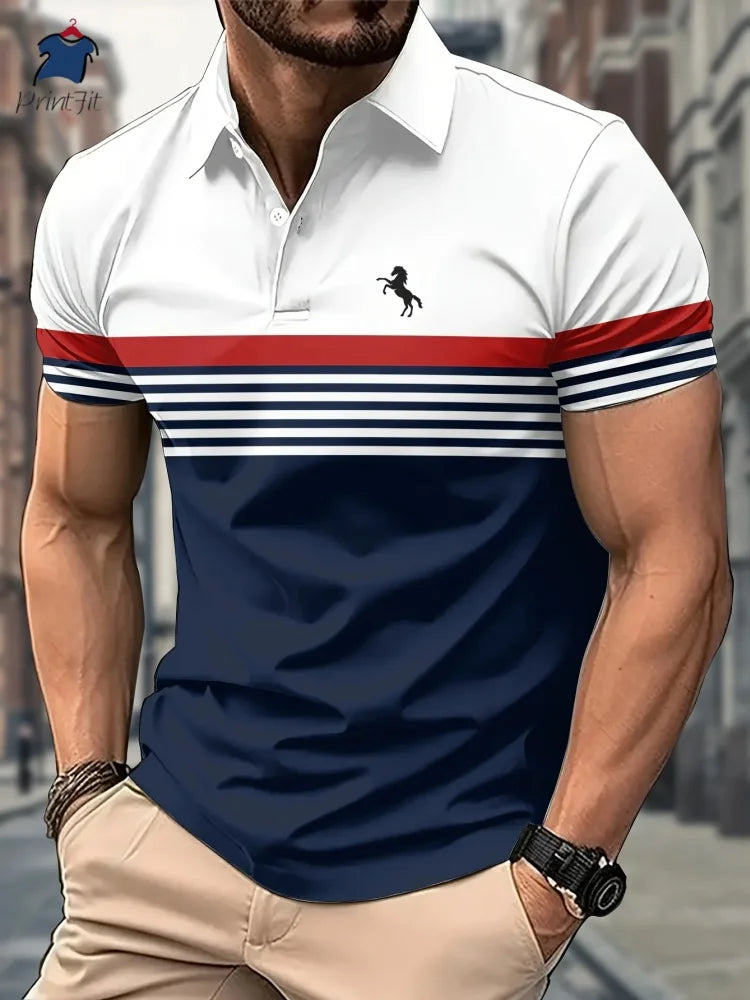 Summer T Shirts for Men 2025 Short Sleeve Men's Clothing Collar 3D Printing Plain Shirt Striped Polo Tees Fashion Pullover Tops