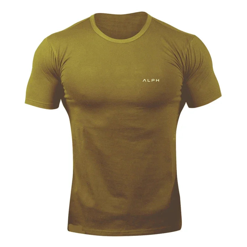 Men's Summer Skinny Short Sleeve Casual T-Shirt Male Gym Fitness Sport Running Workout Tight Tee Cotton Tops Sweatshirt Clothing