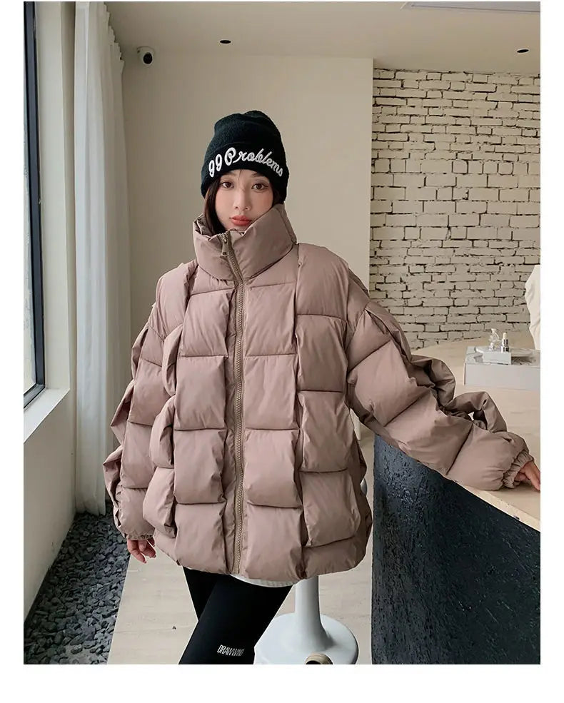 Winter Jackets for Women 2025 Thick Warm Loose Fashion Quilted Jacket Women Interchange Design High Street Green Winter Coat