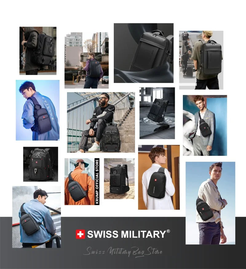Swiss Men‘s 15.6 Inch Laptop Backpack Expandable PC Hard Shell Bag TSA Anti-theft Waterproof Backpacks USB Business Travel Bag