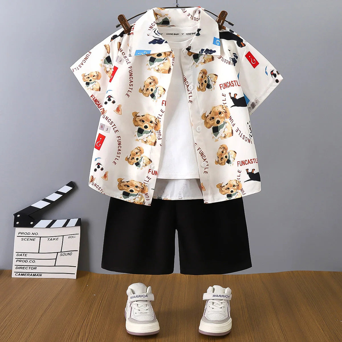 2025 Boys Summer Shirt Set New Casual Short Sleeve and Shorts Hong Kong Style Childrens Clothing Summer Outfit for Kids