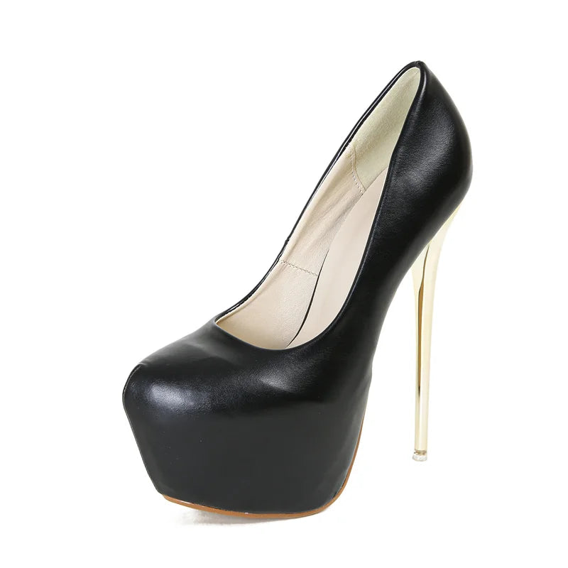 Liyke Elegant Women Wedding Banquet Shoes Pink PU Leather Platform Pumps Shallow Round Toe Extreme High Heels Stilettos Mujer