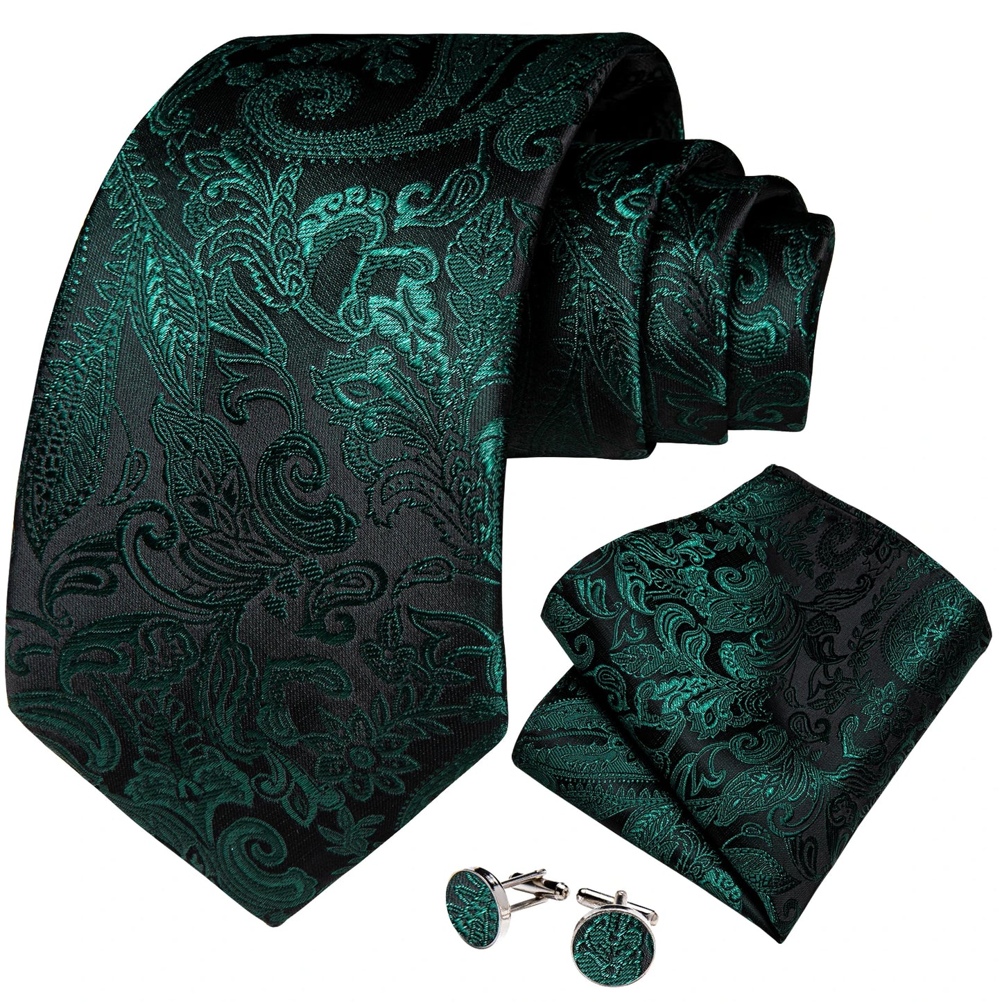 Men's Tie Set with Clip Luxury Retro Red Blue Floral 8cm Necktie Handkerchief Cufflinks Wedding Party Business Accessories Gift