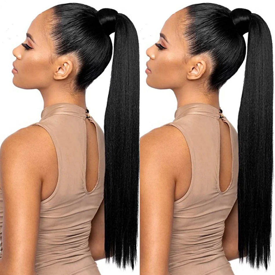 Ponytail Human Hair Wrap Around Long Straight Remy Hair Extensions Malaysia Hair Extensions Clip Ins Natural Color Hairpiece