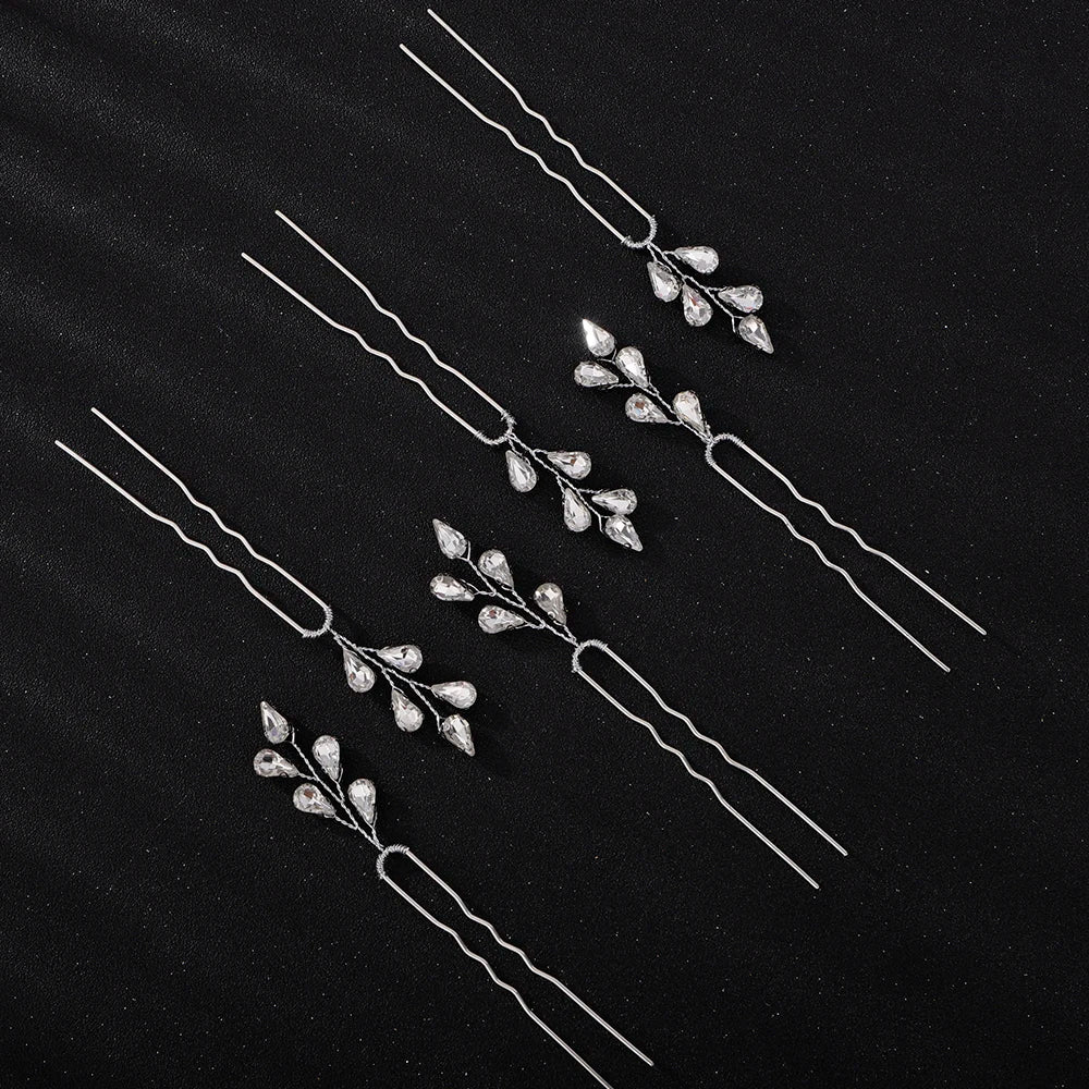 Silver Rhinestone Hairpins for Wedding Hair Accessories Women Handmade Gold Pearl Bridal Hair Pins Simple Trendy Headpiece Tiara