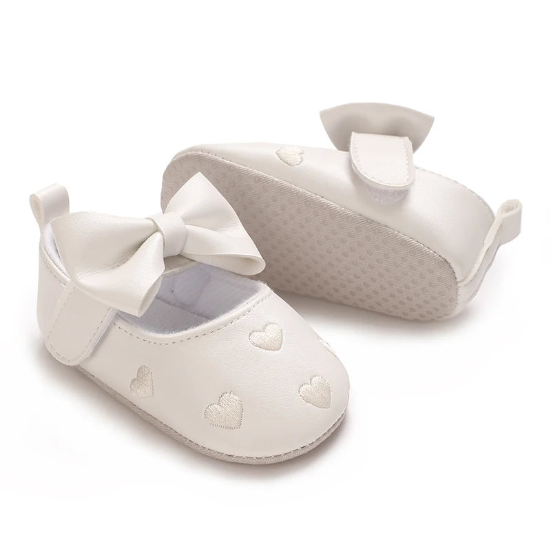 VALEN SINA 0-18 Months Newborn Girl White Baptism Shoes Bow Non-slip Rubber Soft-Sole Flat PU First Walker Mary Janes