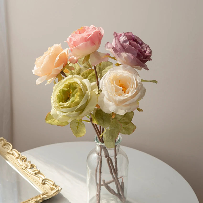 Artificialflower Caramel Rose High Quality Garden Courtyard Wedding Bride Bouquet Wreath Home Table Vase Festival Diy Gift Decor