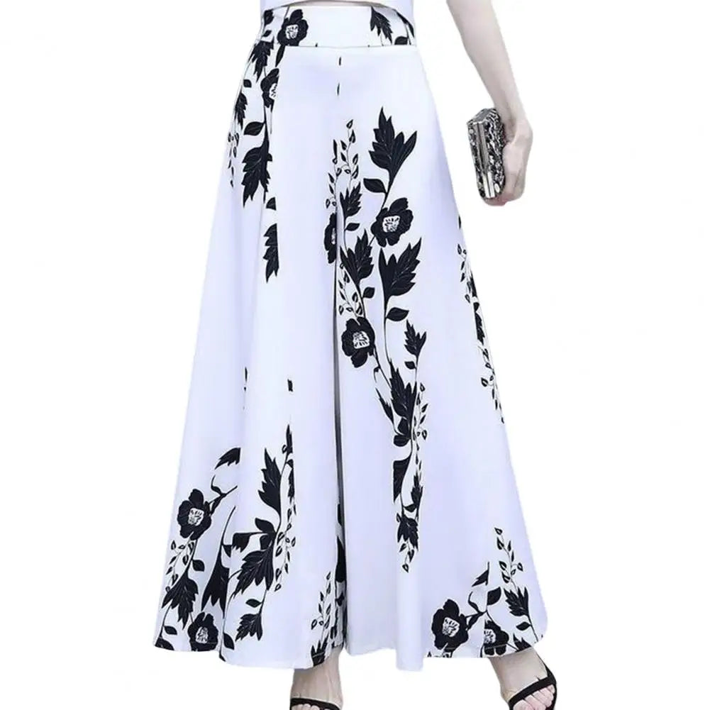 Women's Summer Long Pants Skirt Contrast Color Baggy Flower Print High Waist Slimming Plus Size Trousers Skirt Daily Clothes