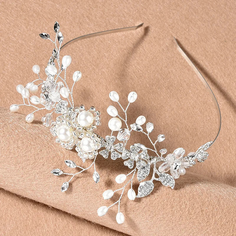 Bridal Bridesmaid Flower Girls Diamante Crystal Pearl Headband Rhinestone Wedding Prom Tiara Women Hair Accessories