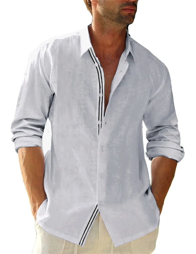 2023 Autumn Solid Men Shirt Baggy Long Sleeve Button Hawaiian 100% Cotton Linen Shirt for Men Blouse Camisa Masculina Streetwear
