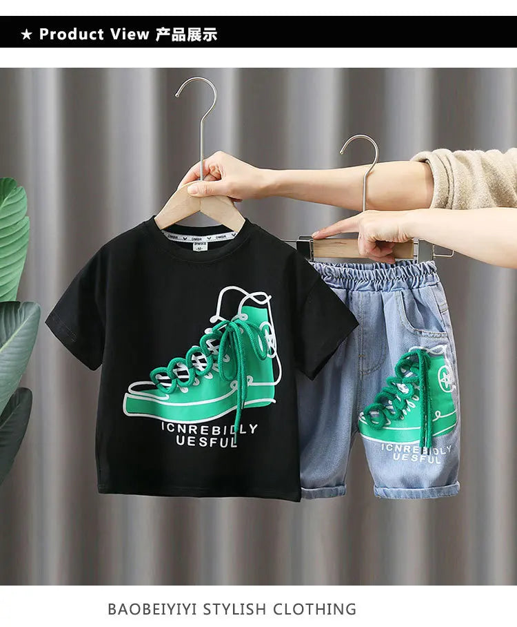 2849 Boys Summer Suit 2023 New Children's Summer Cool Handsome Short Sleeve Baby Boy Thin Fashionable Clothes