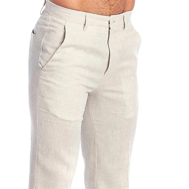 Men's Clothing Linen Slant Pocket Straight Solid Color Comfortable Breathable Daily Casual Pants