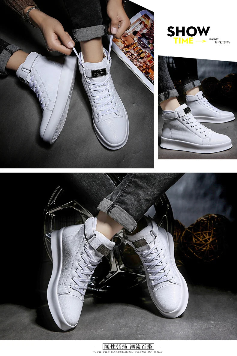 Fashion Luxury Men's Red High Top Sneakers PU Leather Casual Sneakers Men Flat Designer Shoes Breathable Hip Hop Sport Shoes Man