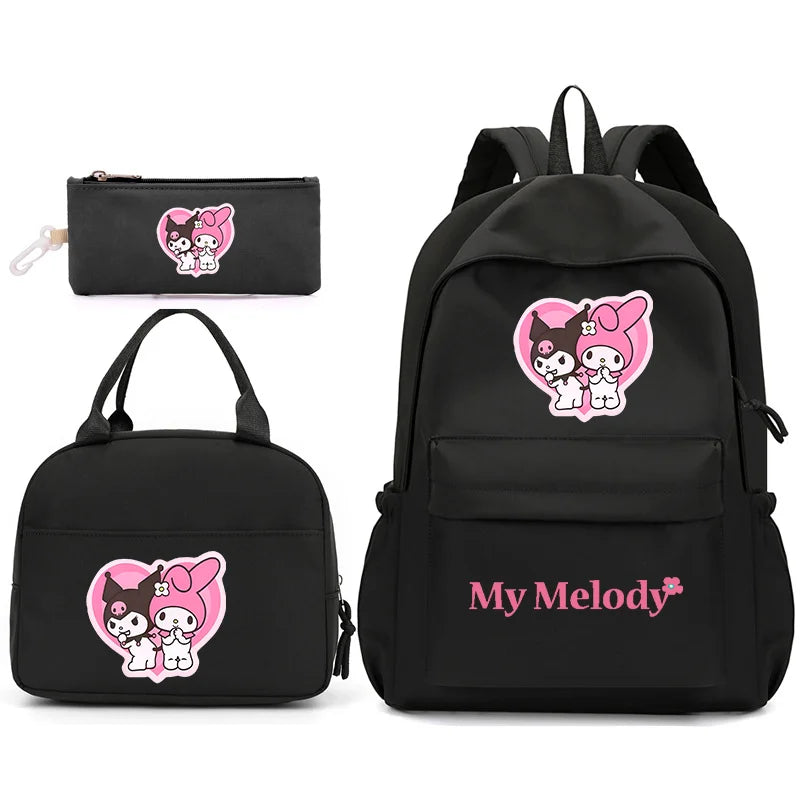 3pcs/Set My Melody Backpack with Lunch Bag for Teenagers Student School Bags Casual Comfortable Travel Set